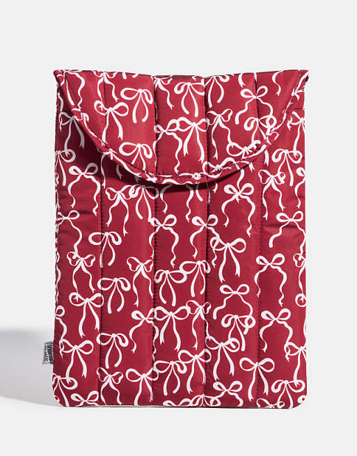 Skinnydip london burgandy bows laptop sleeve 14"""" in red