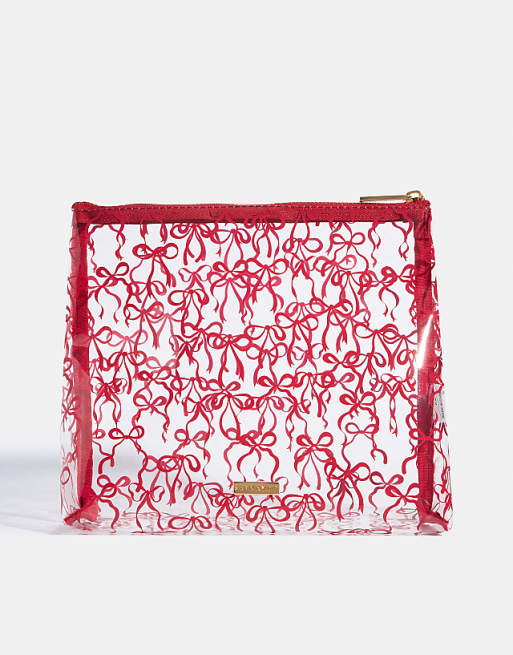 Skinnydip london burgundy bow wash bag in red