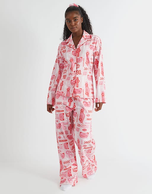 Skinnydip london cars pink pyjama set in pink