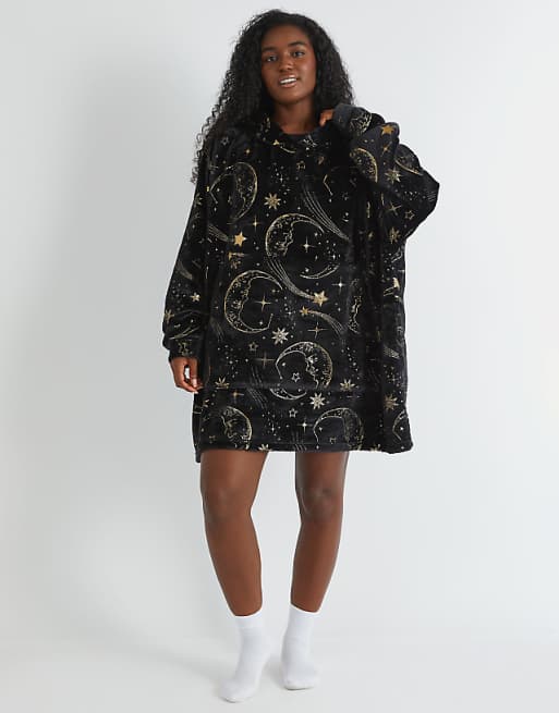 Skinnydip london celestial gold blanket hoodie in black