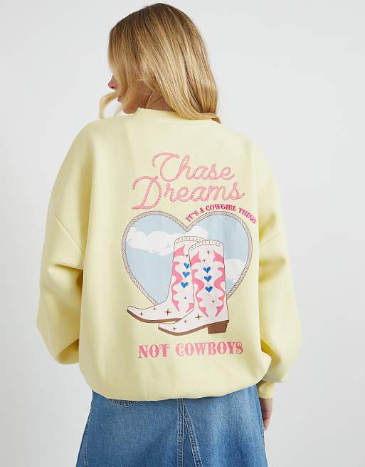 Skinnydip london chase dreams not cowboys sweatshirt in yellow