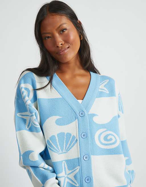 Skinnydip London Checked Shell Cardigan In Blue