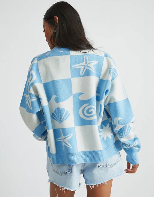 Skinnydip London Checked Shell Cardigan In Blue