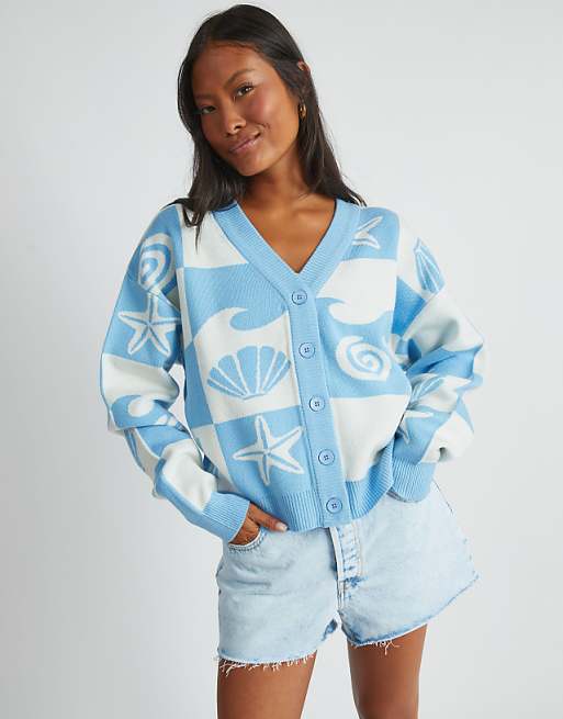 Skinnydip london checked shell cardigan in blue
