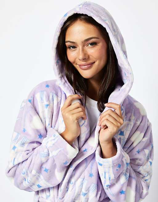 Skinnydip London Disney Living In A Fantasy Print Dressing Gown In Lilac