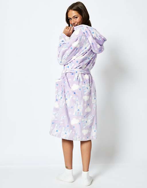 Skinnydip London Disney Living In A Fantasy Print Dressing Gown In Lilac