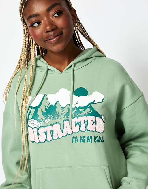 Skinnydip London Distracted Hoodie In Sage Green