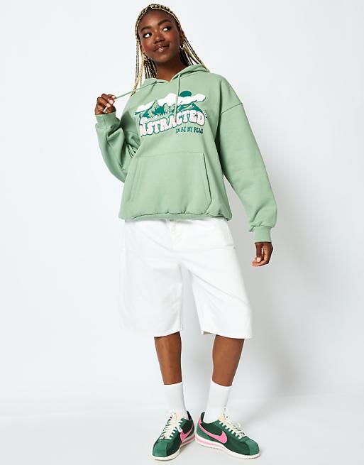 Skinnydip London Distracted Hoodie In Sage Green
