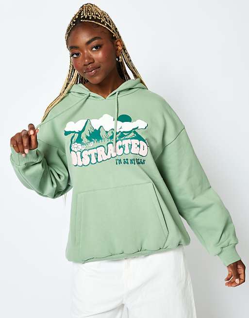 Skinnydip London Distracted Hoodie in Sage Green