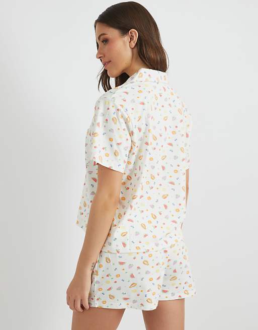 Skinnydip London Ditsy Fruit Shirt & Short Pyjama Set In White