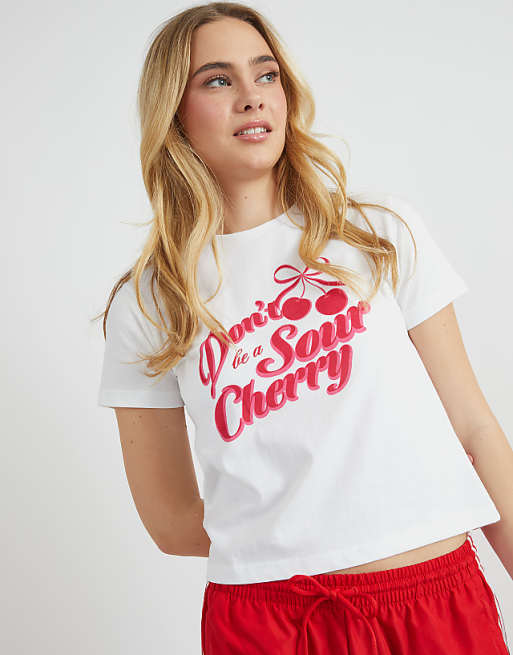 Skinnydip London Don't Be A Sour Cherry Baby Tee In White