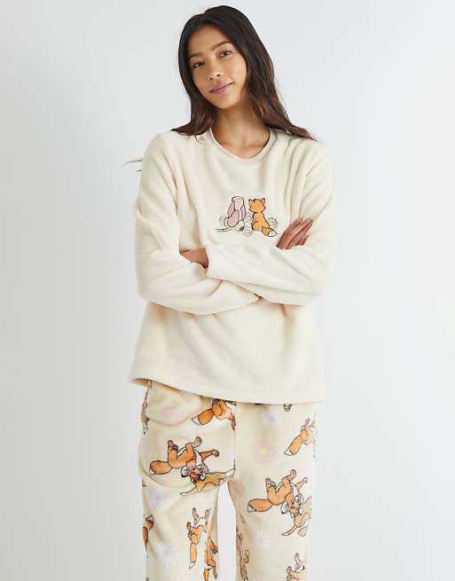 Skinnydip London Fox And The Hound Fleece Pyjama Set In White