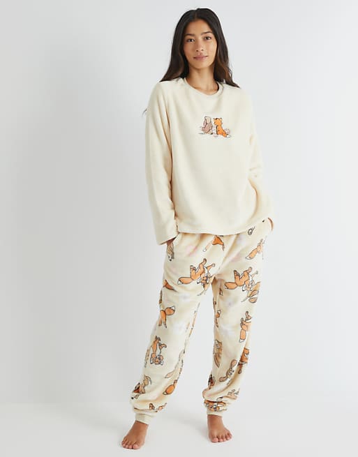 Skinnydip london fox and the hound fleece pyjama set in white