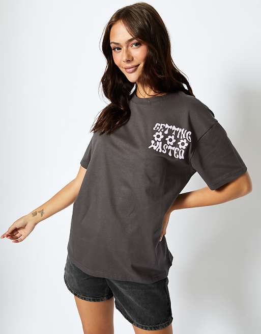 Skinnydip London Getting Wasted T-Shirt In Charcoal