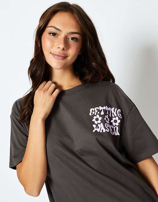 Skinnydip London Getting Wasted T-Shirt In Charcoal