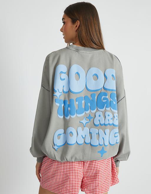 Skinnydip london good things are coming sweatshirt in grey