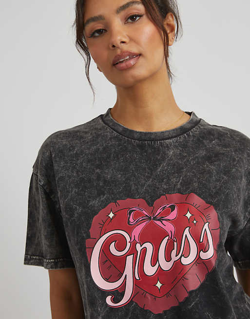 Skinnydip London Gross T-shirt In Acid Wash In Grey
