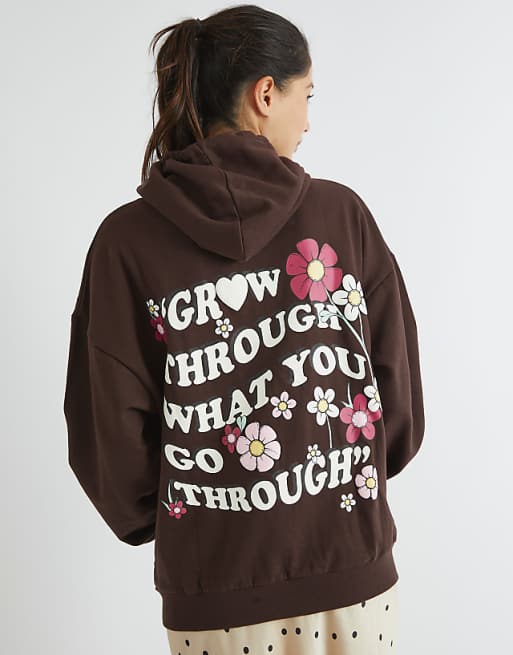 Skinnydip london grow through what you go through hoodie in brown
