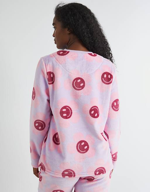 Skinnydip London Happy Flower Lilac Twosie Fleece Pyjama Set In Red