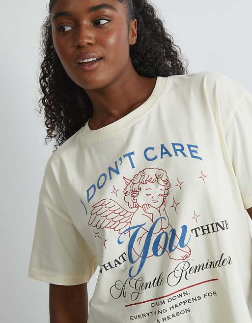 Skinnydip London I Dont Care T-shirt In Ecru
