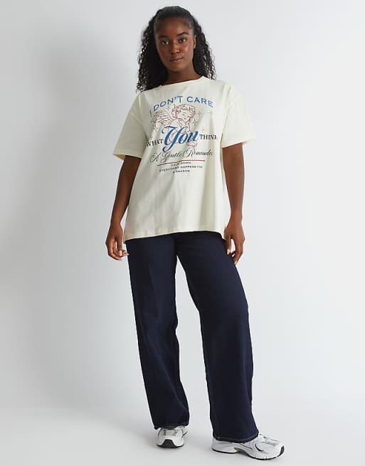 Skinnydip London I Dont Care T-shirt In Ecru