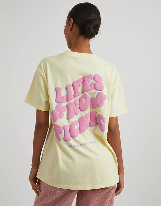 Skinnydip london life's no picnic t-shirt in buttermilk in yellow