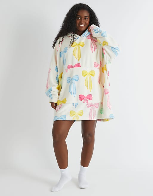 Skinnydip London Multicolour Bow Blanket Hoodie In White