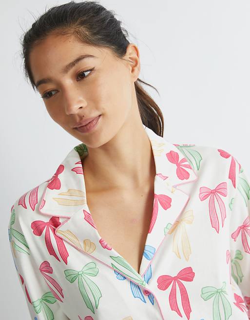 Skinnydip London Multicolour Bow Pyjama Set In White