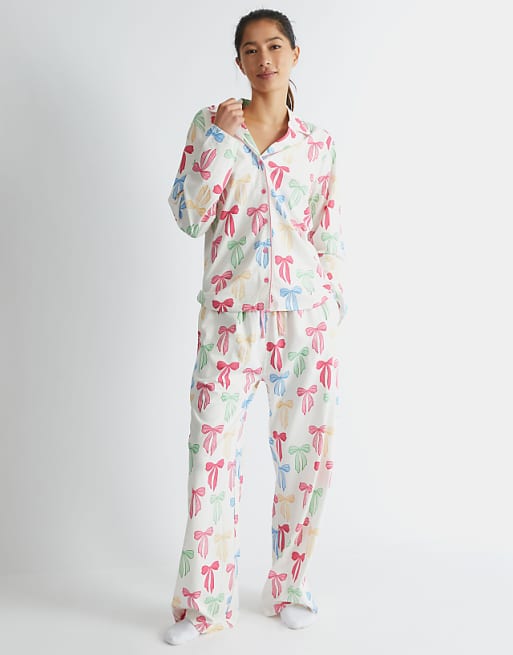 Skinnydip London Multicolour Bow Pyjama Set In White