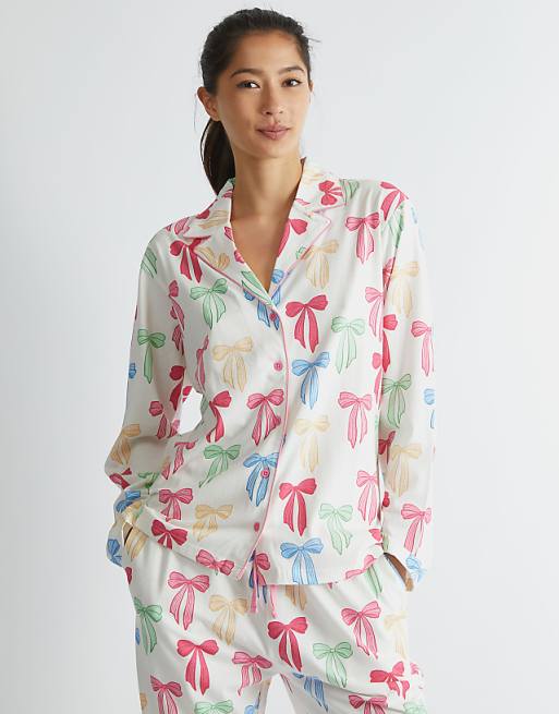 Skinnydip london multicolour bow pyjama set in white
