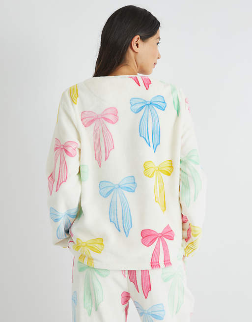Skinnydip London Multicolour Bow Twosie Fleece Pyjama Set In Pink