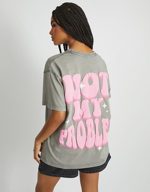 Skinnydip London Not My Problem T-shirt In Acid Wash In Grey
