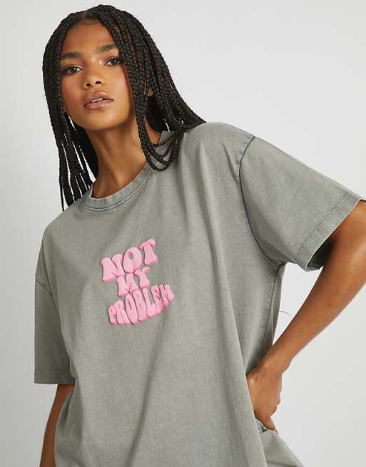 Skinnydip London Not My Problem T-shirt In Acid Wash In Grey