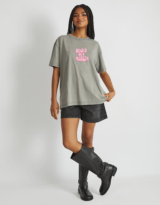 Skinnydip London Not My Problem T-shirt In Acid Wash In Grey