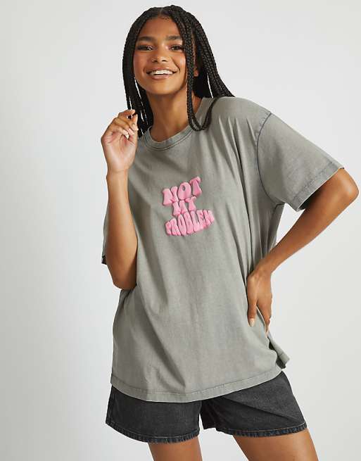 Skinnydip london not my problem t-shirt in acid wash in grey