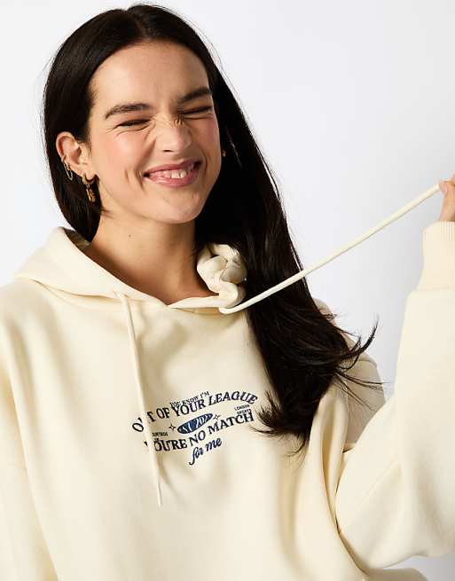 Skinnydip London Out Of Your League Pickleball Hoodie In Ecru