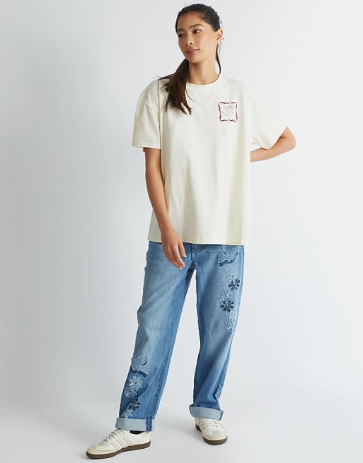 Skinnydip London Patchwork T-shirt In Ecru