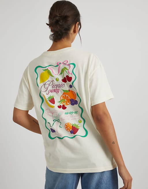 Skinnydip london picnic party t-shirt in ecru