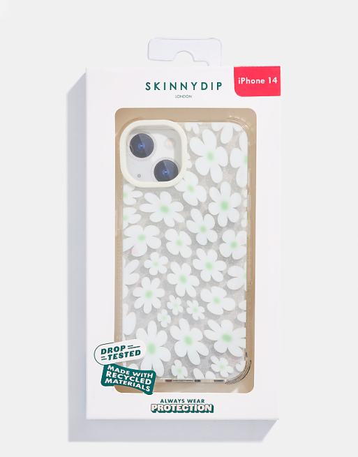 Skinnydip london sage & white warped daisy shock iphone case in white