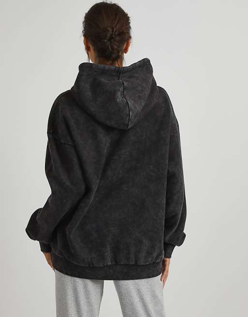 Skinnydip London Self Love Club Hoodie In Acid Wash In Grey