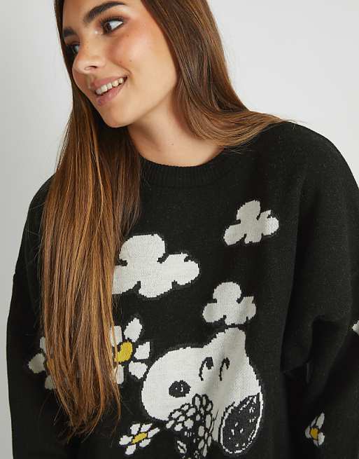 Skinnydip London Snoopy Flower Black Knitted Jumper In Black