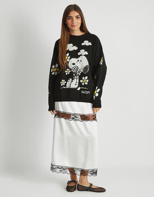 Skinnydip London Snoopy Flower Black Knitted Jumper In Black