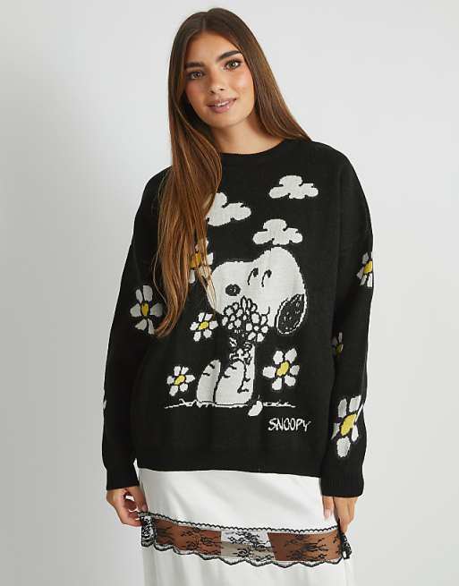 Skinnydip london snoopy flower black knitted jumper in black