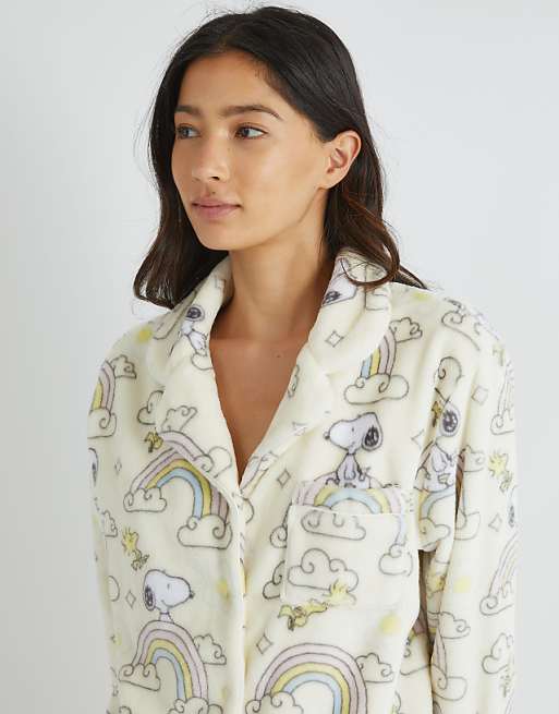 Skinnydip London Snoopy Rainbow Fleece Pyjama Set In White