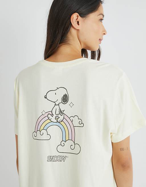 Skinnydip London Snoopy Rainbow Night Dress In Ecru In Pink