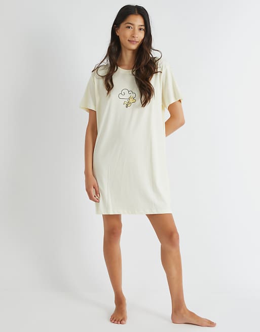 Skinnydip London Snoopy Rainbow Night Dress In Ecru In Pink