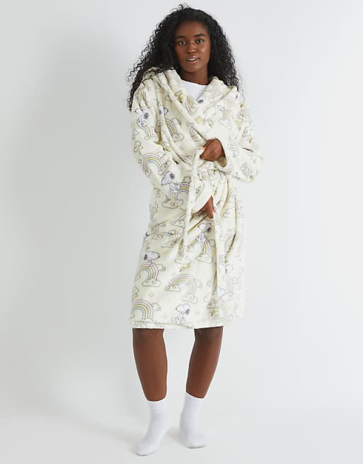Skinnydip london snoopy rainbow print dressing gown in white