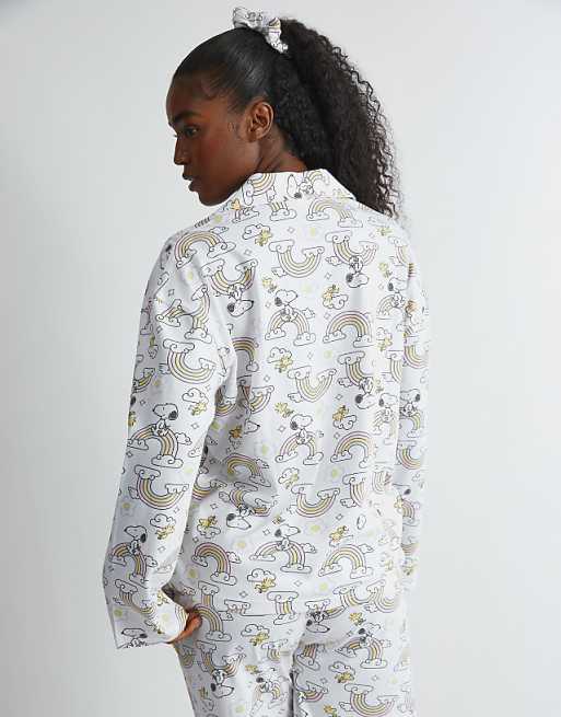 Skinnydip London Snoopy Rainbow Print Pyjama Set In Ecru In White