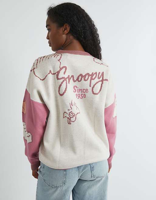 Skinnydip London Snoopy Varsity Knitted Jumper In Multi