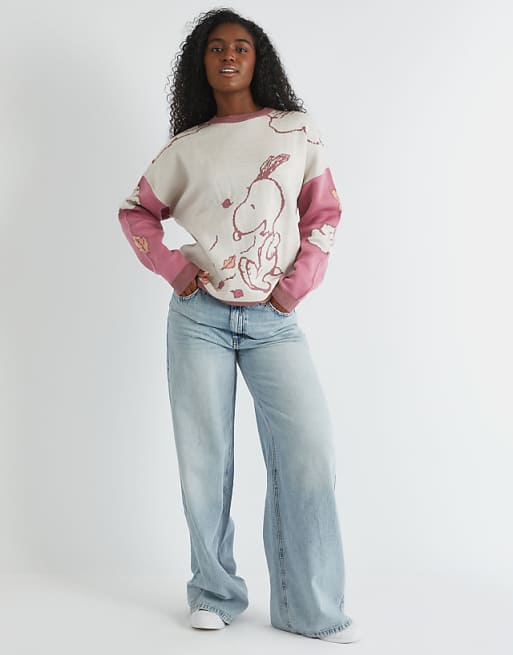 Skinnydip London Snoopy Varsity Knitted Jumper In Multi